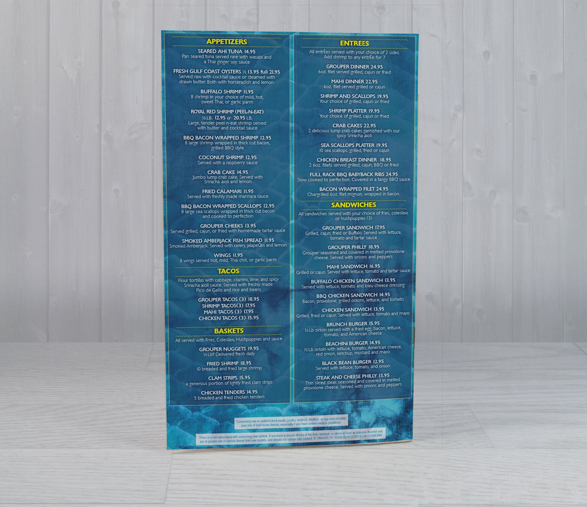 Waterproof Menu design